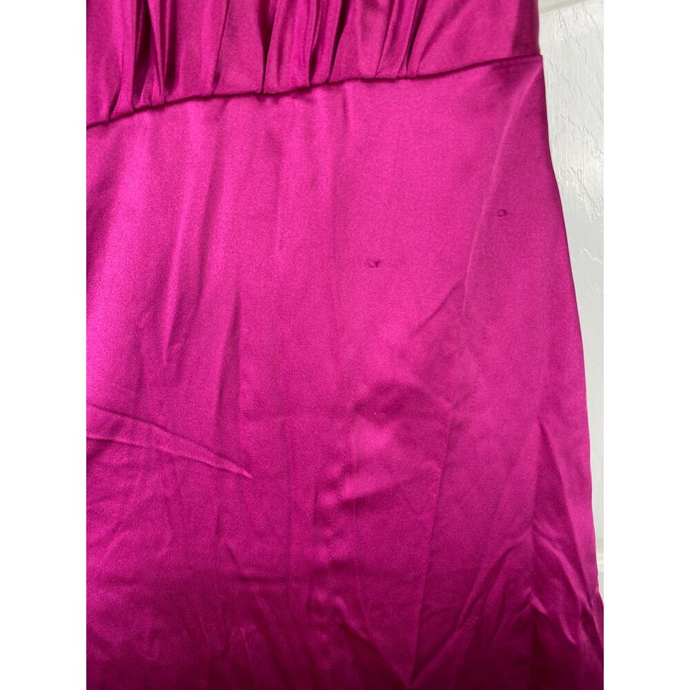 NWT Mac Duggal GATHERED ONE SHOULDER SATIN FAUX WRAP GOWN, Berry,‎ Sz 12, #26654 - Picture 6 of 8